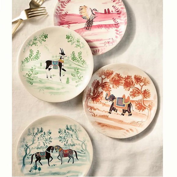 Anthropologie Plates Set of Four Decaled Stoneware New In Box - Picture 3 of 10